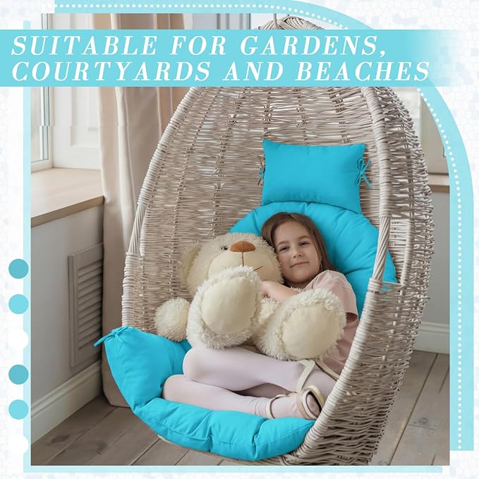 Tudomro Waterproof Egg Chair Cushion with Pillow Filling 2.58 kg Replacement Rocking Wicker Chair Cushion 48" x 32" High Back Hanging Swing Hammock Pad Thicken for Outdoor Patio Garden(Lake Blue)