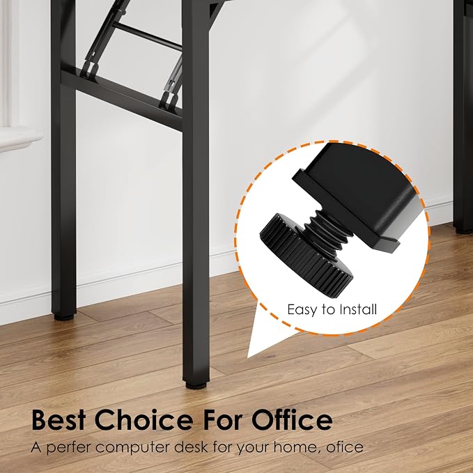 Need Office Computer Desk -35.8 L Sturdy and Heavy Duty Folding Laptop Table,Writing Table/Home Office Desk/Sewing Table, No Assembly Required, Teak & Black Frame