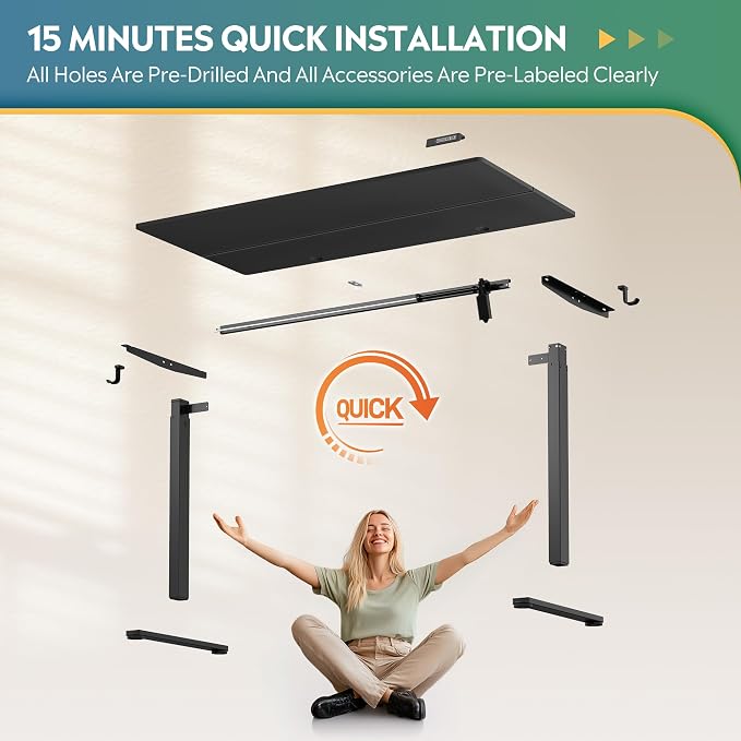 DEVAISE 55 Inch Electric Standing Desk, 3 Adjustable Computer Desk for Home Office, Ergonomic Sit to Stand Desk with LED Touchscreen,Headphone Hook, 3 Memory Preset, with Split Top, Black