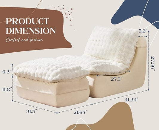 Hobestluk Sofa Couch Foam Sofa for Small Spaces Comfy Sofas with Footrest Couch Recliner Small Sofas for Living Room, Bedroom, Apartment (White)