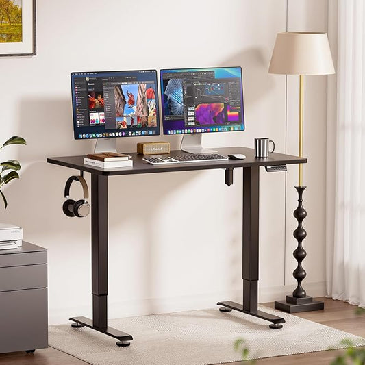 Veken 47.2" Standing Desk, Adjustable Height Office Desk with Wood Desktop, Computer Table for Home Work, Study and Gaming, Small Spaces, Modern Furniture, Black | Height Adjustable Sit Stand Up Computer Tables for Home Office, Study and Writing, Suit ...