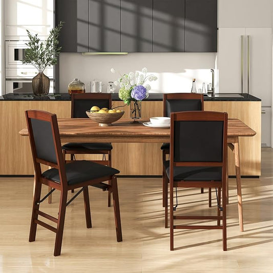 Giantex Folding Dining Chairs Set of 4, Foldable Wood Kitchen Chairs with Padded Seat, Solid Wood Frame, Max Load 400 Lbs, No Assembly Easy to Store Wooden Dining Chairs for Apartment, Small Space