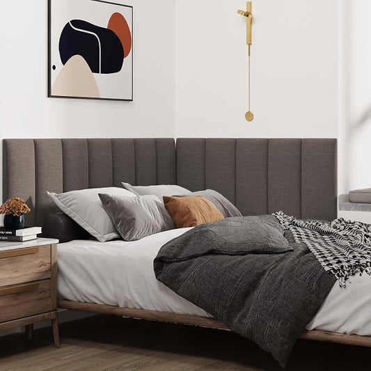 IFNOW Upholstered Wall Mounted Headboard, 3D Soundproof Wall Panels Peel and Stick for Queen Size, Reusable and Removable Tufted Bed Headboard in Brown (9 Panels, 10" x 24")