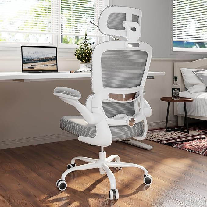 TRALT Office Chair Ergonomic Desk Chair, 330 LBS Home Mesh Office Desk Chairs with Wheels, Comfortable Gaming Chairs (1, Grey PU)