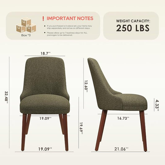 MALOL Upholstered Dining Chairs Set of 6, High-Back Dining Room Chair with Wood Legs, Padded Kitchen Chairs for Dining Room/Restaurant/Cafe, Green