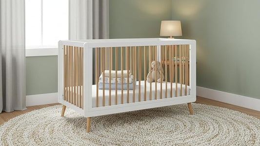 Tatum 3-in-1 Convertible Crib - Included Toddler Guard Rail, White/Natural Finish, Adjustable Mattress Height, Converts to Toddler Bed & Daybed, Fits Standard Full-Size Crib Mattress