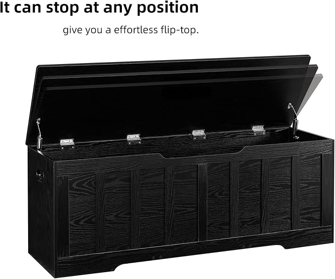 VANKILEY 51.2" Storage Chest Extra Large,Storage Bench with 2 Safety Hinges,Shoe Bench,51.2 * 15.7 * 19.1 inches,Wooden Trunk for Bedroom,livingroom,entryway,Supports 220 lb,Easy Assembly(Black).