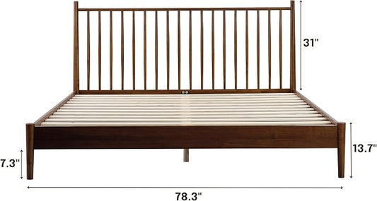 NTC Inno Wooden Bed Frame with Headboard, Solid Oak and Rubber Wood Foundation with Silent Slats and Wood Central Supports, 1000 Lb Capacity, Effortless Assembly, King - Dark Walnut