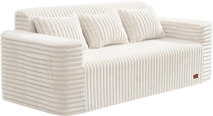 ZurNesfure Sofa Couch Cloud 3-Seater Memory Foam Couch with Pillow No Assembly Required, Modern Couch with Removable Washable Cover Boneless Sofas for Living Room Bedroom Apartment (White,3-Seater)