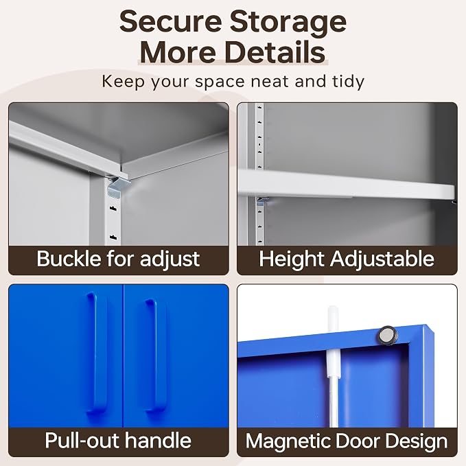 Metal Storage Cabinet with Lock, 71" Black Garage Cabinets with 2 Doors and 4 Adjustable Shelves, Steel Locking Caninet Tall Tool Storage Cabnet, Lockable File Caninets for Home Office, Pantry