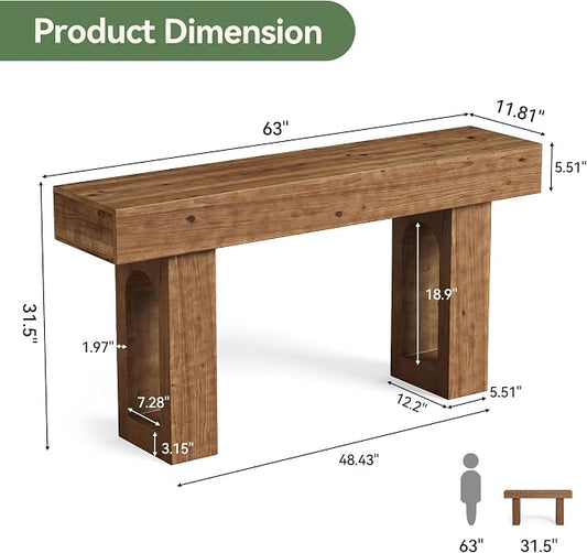 Solid Wood Console Table, 63-Inch Long Farmhouse Entryway Table, Sofa Console Behind Couch, for Foyer, Hallway, Living Room, Dark Brown