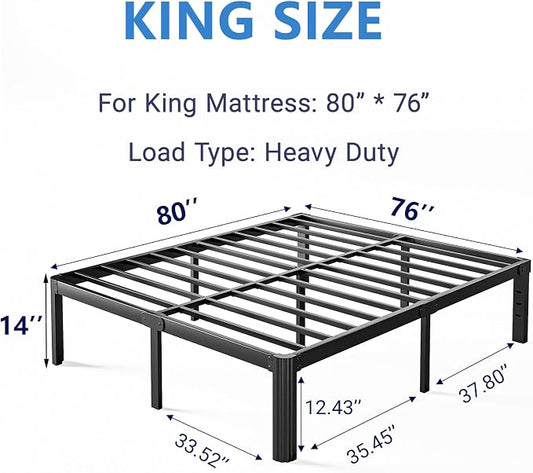 14 Inch High Metal King Bed Frame No Box Spring Needed, Heavy Duty King Size Bed Frame Platform, Noise Free, Easy Assembly, Black