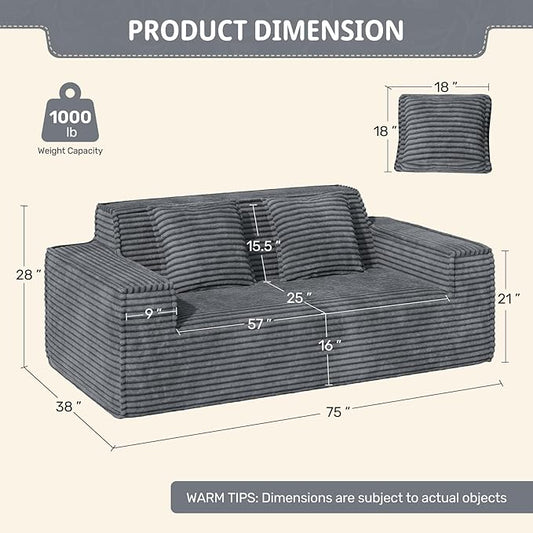 Luxanimarion 75'' Modern Loveseat Sofa, No Assembly Required Comfy Deep Seat Couches 1 pcs for Living Room, Bedroom, Apartment