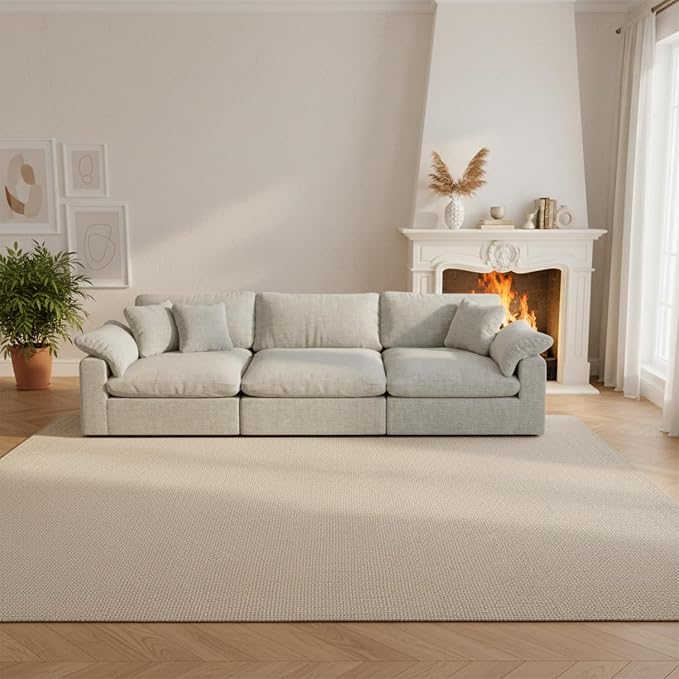 Modular Cloud Sofa,Convertible 3-Seater Set,Extra Deep Seat Down Filled Seat, Washable & Replaceable Cushion Covers for Living Room,Apartment,Light Beige