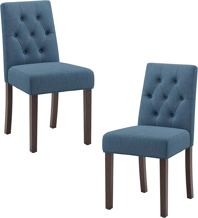 Upholstered Dining Chairs Set of 2 - Modern Parsons Kitchen & Dining Room Chair with Diamond Tufted Back, Solid Wooden Legs for Apartment, Café, Vanity