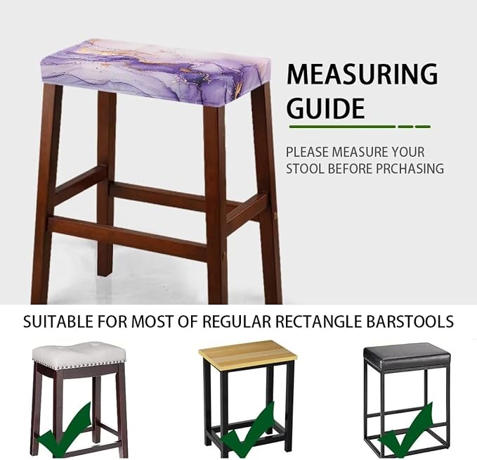 Vanity Stool Covers Bar Stool Covers Set of 2 Light Purple Marble Print Bar Stool Saddle Seat Covers Rectangle Bench Seat Protector Barstool Covers with Elastic Bands for 14-20 inch Stool