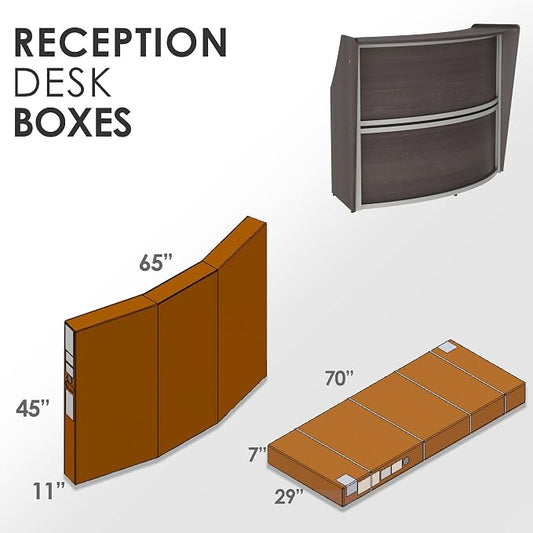Linea Italia Curved Modern Office Desk Easy to Assembly Single Unit Reception Counter for Lobby, Salon, 70" x 27", Mocha