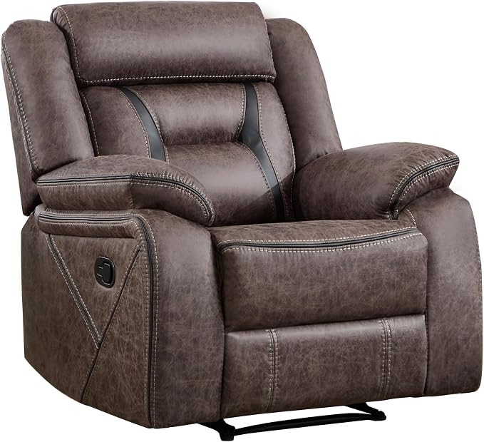 EBELLO Faux Leather Manual Recliner Chair, Modern Design Single Reclining Sofa Chair with Comfortable Armrest and Backrest, Furniture for Living Room, Bedroom, Grey