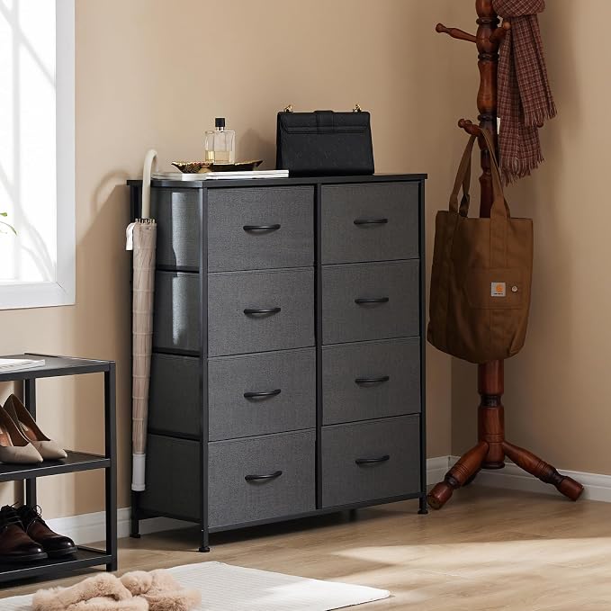 Sweetcrispy Dresser for Bedroom, Fabric Dresser with 8 Drawers, Ash | Chest of Drawers for Closet, Living Room, Sturdy Steel Frame, Wooden Top, Easy Pull Handle