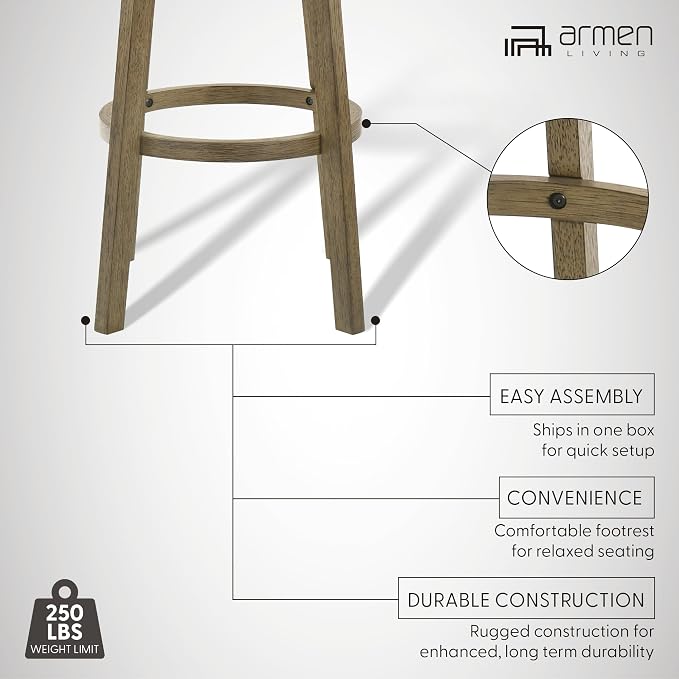 Armen Living Isla 30 in. Putty Brown Bar Height Rubberwood Swivel Barstool with Cream Fabric Seat