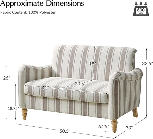 EcoHarbor Living 50.5" Mid-Century Modern Couch, Upholstered Sofa with Armrests, Stripe Mini Loveseat Couches for Small Space, Living Room, Bedroom, Office, Apartment, Tan