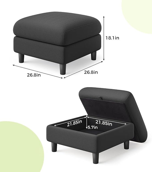 Welzona Teddy Storage Ottoman, 26.7" Large Living Room Ottoman, All-Wood Coffee Table Ottomans with Storage, Tool-Free Setup Ottomans for Living Room, Bench for Bedroom, Grey