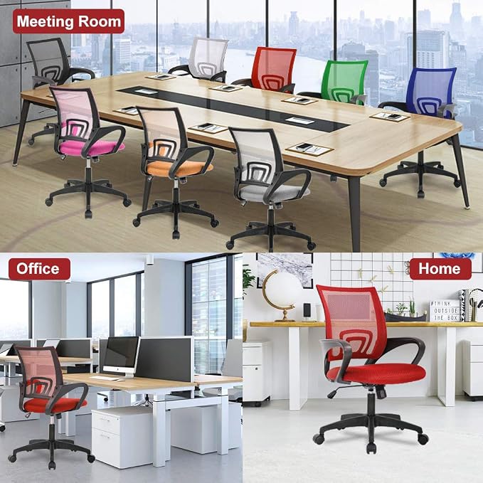 BestOffice Home Office Chair Ergonomic Desk Chair Mesh Computer Chair with Lumbar Support Armrest Executive Rolling Swivel Adjustable Mid Back Task Chair,Red