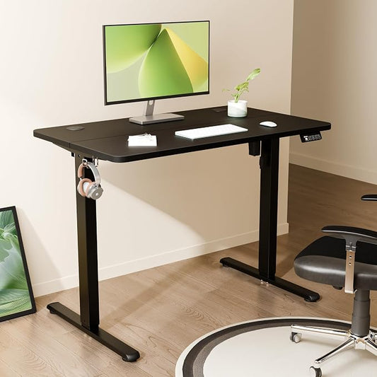 ERGOMAKER Electric Standing Desk, 39.3" x 23.6" Height Adjustable Sit Stand Desk with Splice Board for Home Office, Computer Desk Memory Preset (Black Frame, Black Desktop)