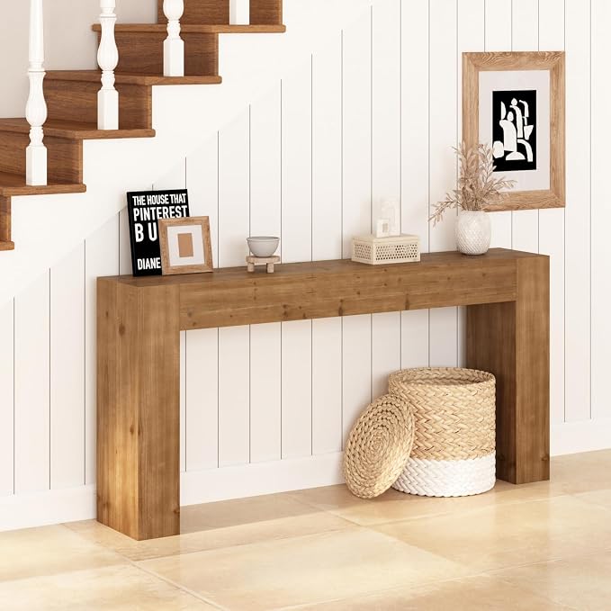 Solid Wood Console Table for Entryway, 63" Long Farmhouse Sofa Table Behind Couch, Rustic Rectangular Wooden Entry Tables for Living Room, Hallway, Foyer, 10 Mins Easy Assembly