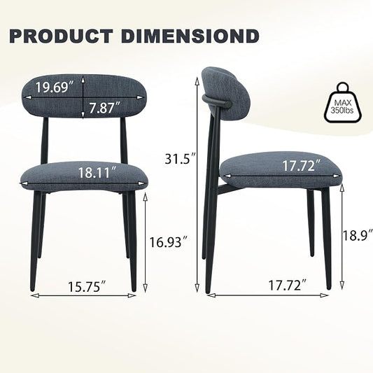 FREKEN Modern Upholstered Dining Chairs Set of 8, Mid-Century Metal Frame Linen Fabric Side Chair for Kitchen Dining Room, 350lbs Capacity, Grey