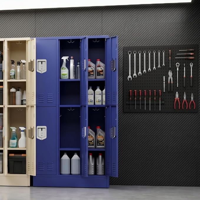 BUTISOW 6 Door Metal Storage Locker for Employees, Heavy Duty Steel School | Locker with Lift Up Handle & Recessed Hasp, Gym Office Lockers with Adjustable Shelves & Hooks, 72"H x 35.4"W x 15.75"D, Blue