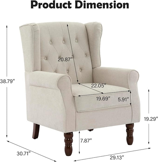 Mid-Century Modern 2-Piece Wingback Chair Set - Plush Upholstered Accent Chairs with Solid Wood Legs, High Back Lounge Seating for Living Room, Bedroom & Office - Retro Matched Pair (Grayish Beige)
