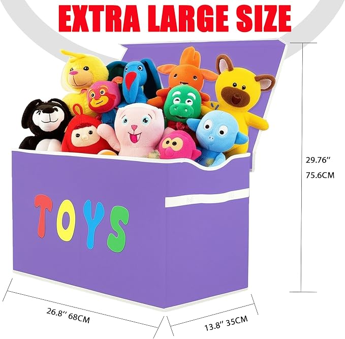 YOLOXO Toy Box Chest, Collapsible Sturdy Storage Bins with Lids, Extra Large Kids Toy Storage Organizer Boxes Bins Baskets for Kids, Boys, Girls, Nursery Room, Playroom, Closet (Classical Purple)