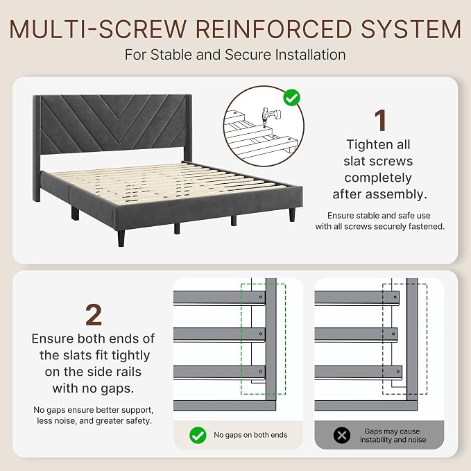 Yaheetech King Bed Frame Upholstered Platform Bed/Wooden Slat Support/Tufted Headboard with Wing Side/Mattress Foundation/No Box Spring Needed,Dark Gray King
