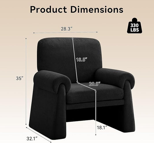 Oversized Accent Chair, Comfy Living Room Chairs, Single Sofa Chair with Thick Cushion and Armrests, Upholstered Arm Chair for Living Room, Modern Armchair, Reading Chair for Bedroom, Black