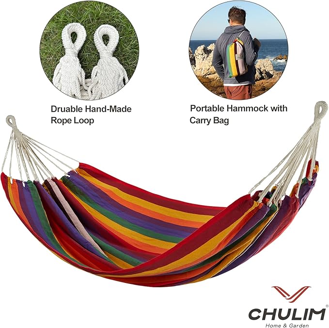 CHULIM Brazilian Double Hammock with Tree Straps,Extra Large 240x160cm,2 Persons Hammock for Backyard Patio Outdoor and Indoor,450lbs Weight Capacity,Soft Woven Cotton Fabric