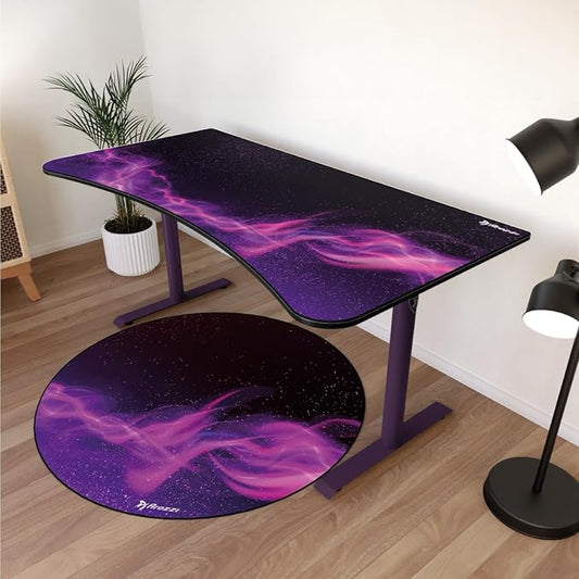 Arozzi Arena Special Edition Ultrawide Curved Gaming and Office Desk with Full Surface Water Resistant Desk Mat Custom Monitor Mount Cable Management Cut Outs - Purple Galaxy
