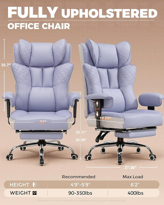 GTPLAYER Big and Tall Office Chair, Wide Ergonomic Gaming Chair with Deluxe Embossing Designed Leather with Foot Rest,150°Reclining Adjustable Soft Armrests Pocket Spring Back Support and Pillow