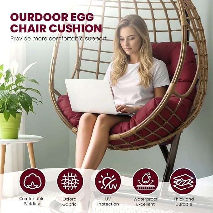 Egg Chair Cushion Replacement Outdoor Hanging Chair Cushion for Patio Furiture Hammock Swing Cushion 47x35x6 Inches (WineRed)