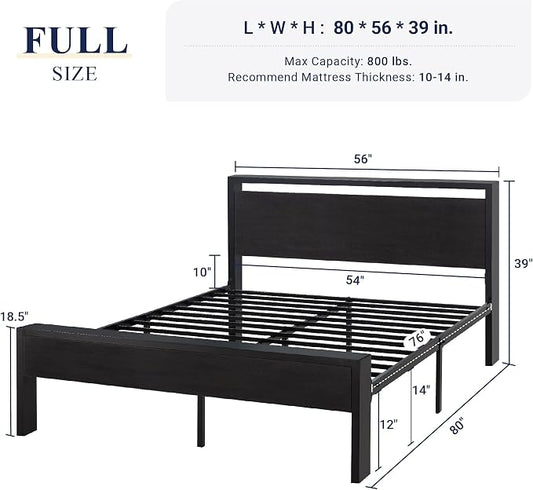 Allewie Full Size Platform Bed Frame with Wooden Headboard and Footboard, Heavy Duty 12 Metal Slats Support, No Box Spring Needed, Under-Bed Storage, Noise Free, Easy Assembly, Black Oak