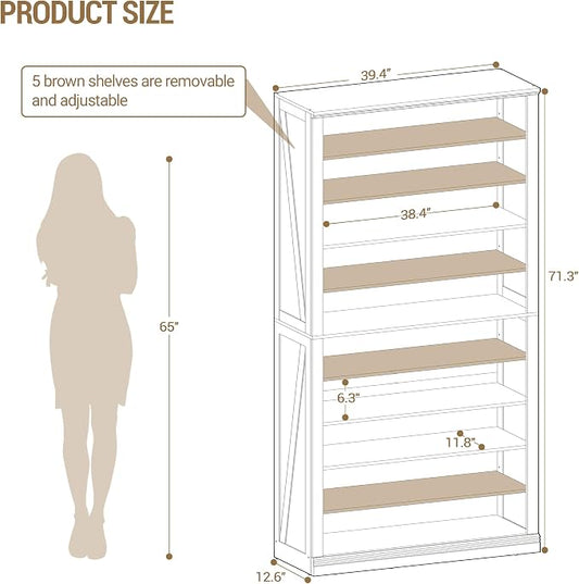 Hzuaneri Shoe Storage Cabinet, 10 Tiers Freestanding Shoe Cabinets, Wooden Shoes Rack with Cubby, 46-50 Pairs, Farmhouse Tall Shoes Cubby Organizer for Entryway, Living Room, White SR59803X