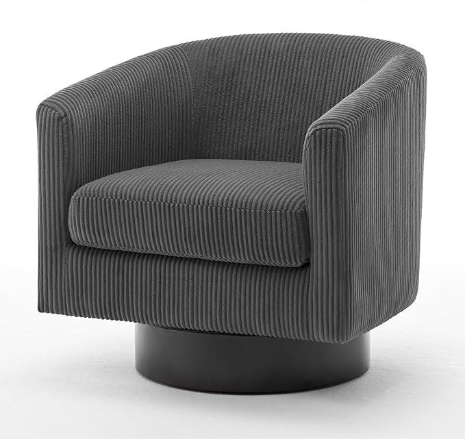 Swivel Accent Chairs Set of 2, Corduroy Barrel Club Chair Upholstered Armchair for Living Room, Round Arm Chair Bedroom Single Sofa Reading Seat - Gray