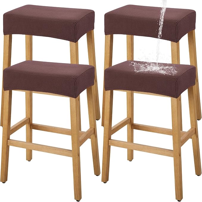 YISUN Stool Covers Rectangle - 4 Pack Stretch Waterproof Saddle Seat Cover Counter Bar Stools Bar Chairs Covers Kitchen Island Chairs Cushion Protector (4, Coffee)