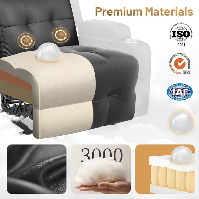 Power Recliner Chair, Home Theater Seating with Heat Massage, Reclining Sofa RV Single Chair, Wall Hugger RV Movie Theater Chairs, RV Furniture Sofas with USB, Cup Holders, Pockets for Gaming Room