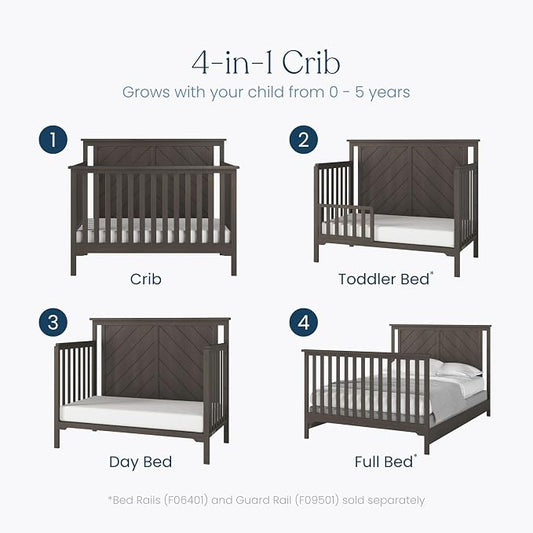 Child Craft Hampton Flat Top 4-in-1 Convertible Crib, Baby Crib Converts to Day Bed, Toddler Bed and Full Size Bed, 3 Adjustable Mattress Positions, Non-Toxic, Baby Safe Finish (Dapper Gray)