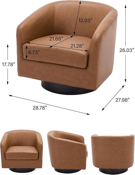 Swivel Barrel Accent Chair, Modern Round Chenille Fabric Arm Chair for Living Room, Bedroom, Comfy Club Reading Chairs for Adults