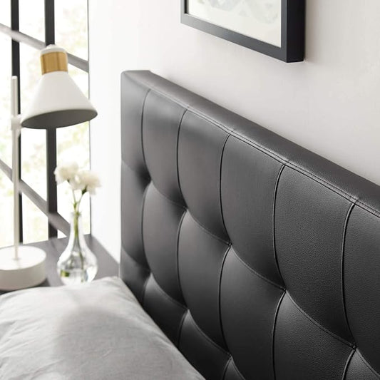 Modway Lily Tufted Faux Leather Upholstered Full Headboard in Black