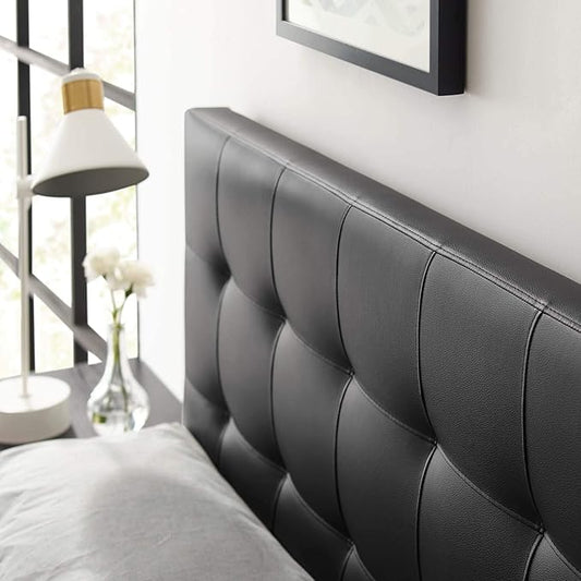 Modway Lily Tufted Faux Leather Upholstered King Headboard in Black