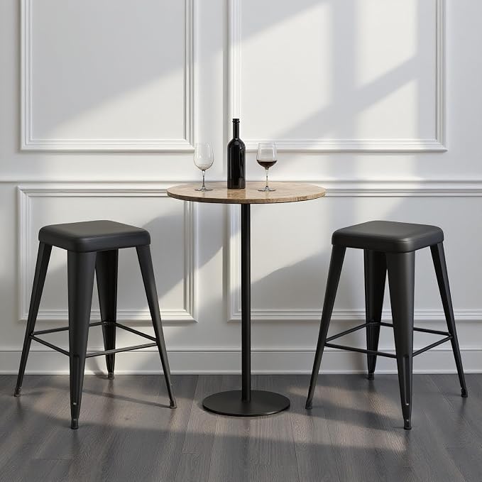 Bar Stools Set of 4, 24" Counter Height Bar Stools Backless, Upholstered Bar Stools with Metal Legs for Kitchen Island, Study Room, Cafe, Black