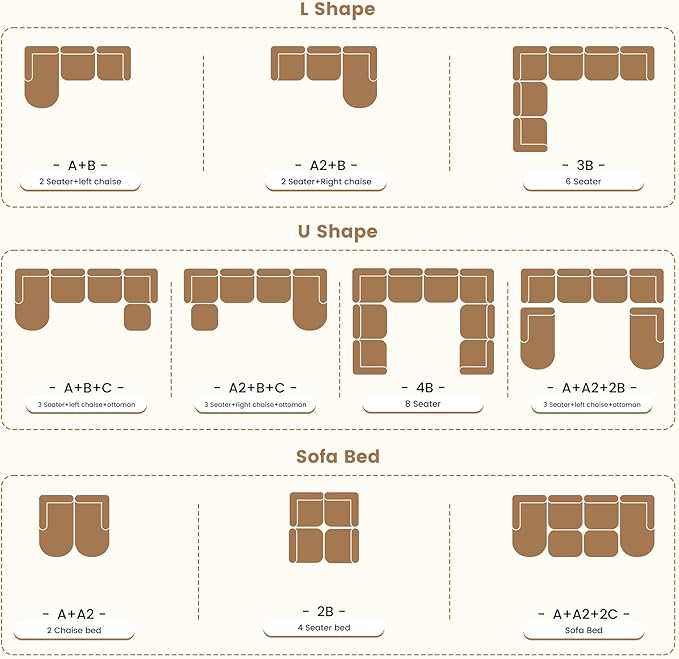 Modular Sectional Sofa Bed,Convertible Cloud Couches for Living Room,2 Chaise Corduroy Boneless Couch Sleeper Sofa Set,Oversized Chaise Lounge Chair for Bedroom,No Assembly Required,Brown 1PCS